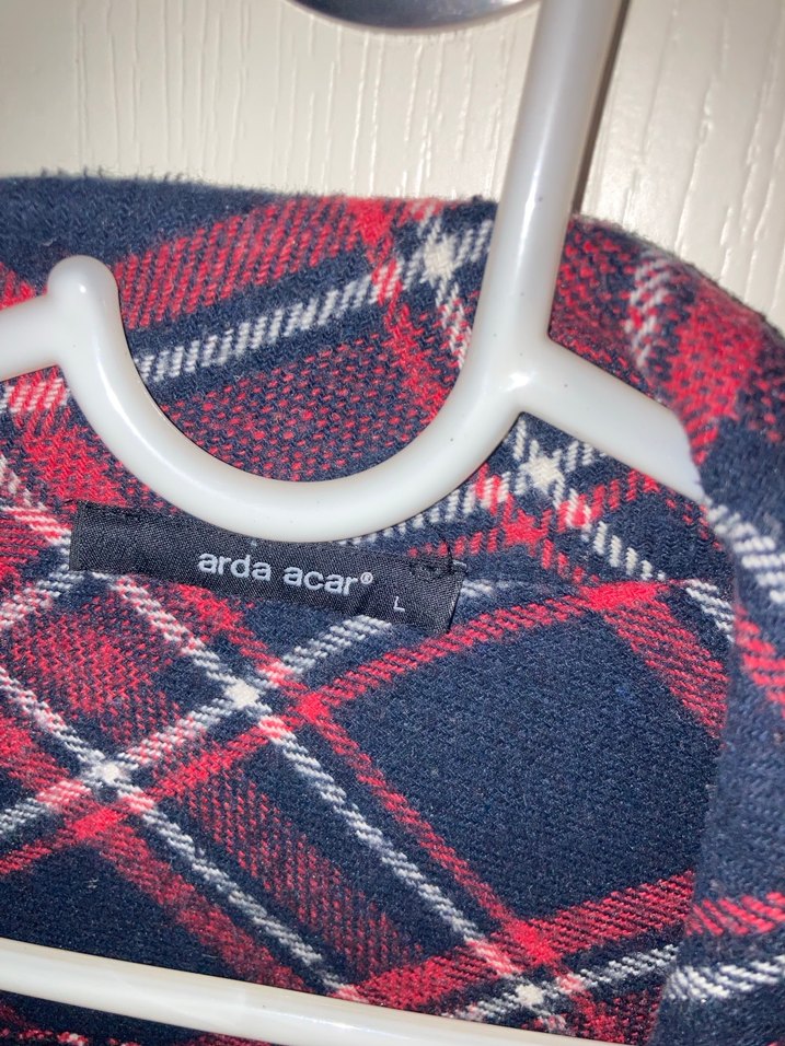 Bordo Ekose Desenli Düğmeli Kadın Gömlek - Görsel 4