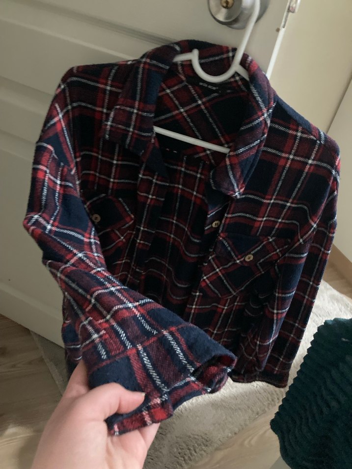 Bordo Ekose Desenli Düğmeli Kadın Gömlek - Görsel 2