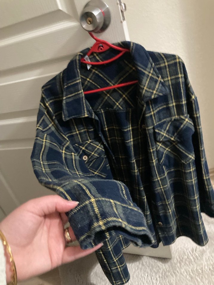 Düğmeli yeşil sarı kalın Ekose Kadın Gömlek - Görsel 2