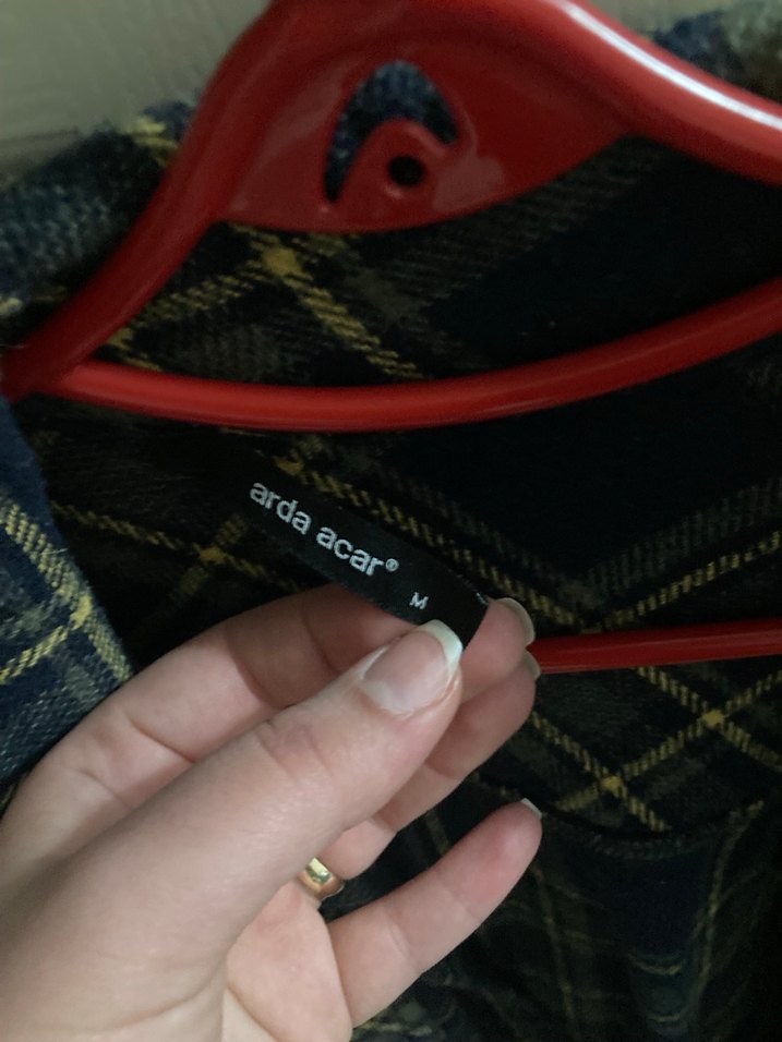 Düğmeli yeşil sarı kalın Ekose Kadın Gömlek - Görsel 3