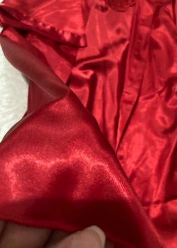 Parlak Kırmızı Uzun Kadın Pijama Takımı saten - Görsel 6