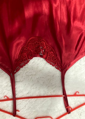 Parlak Kırmızı Uzun Kadın Pijama Takımı saten - Görsel 5