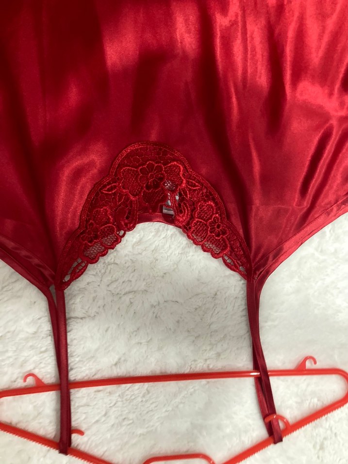 Parlak Kırmızı Uzun Kadın Pijama Takımı saten - Görsel 5