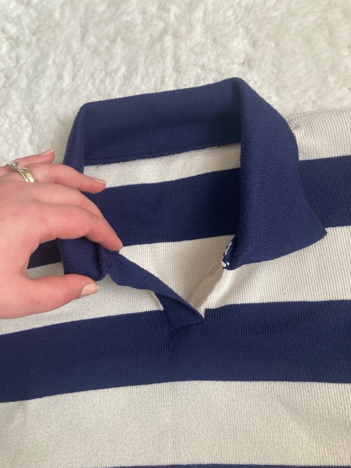 Çizgili Polo Yaka Kadın Kazak - Görsel 3