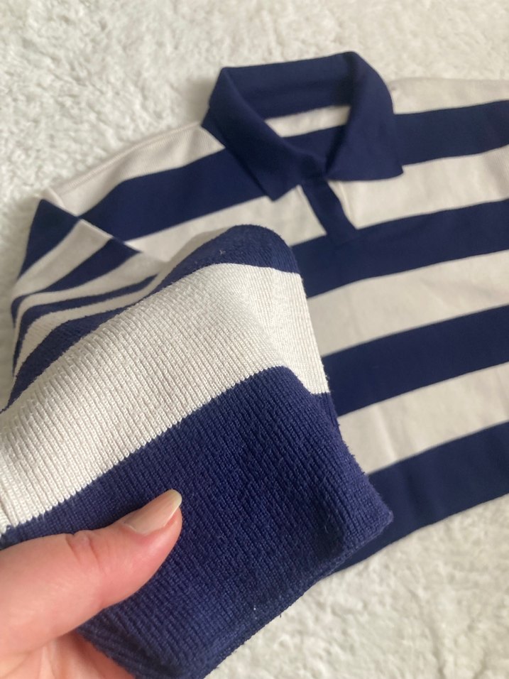 Çizgili Polo Yaka Kadın Kazak - Görsel 2