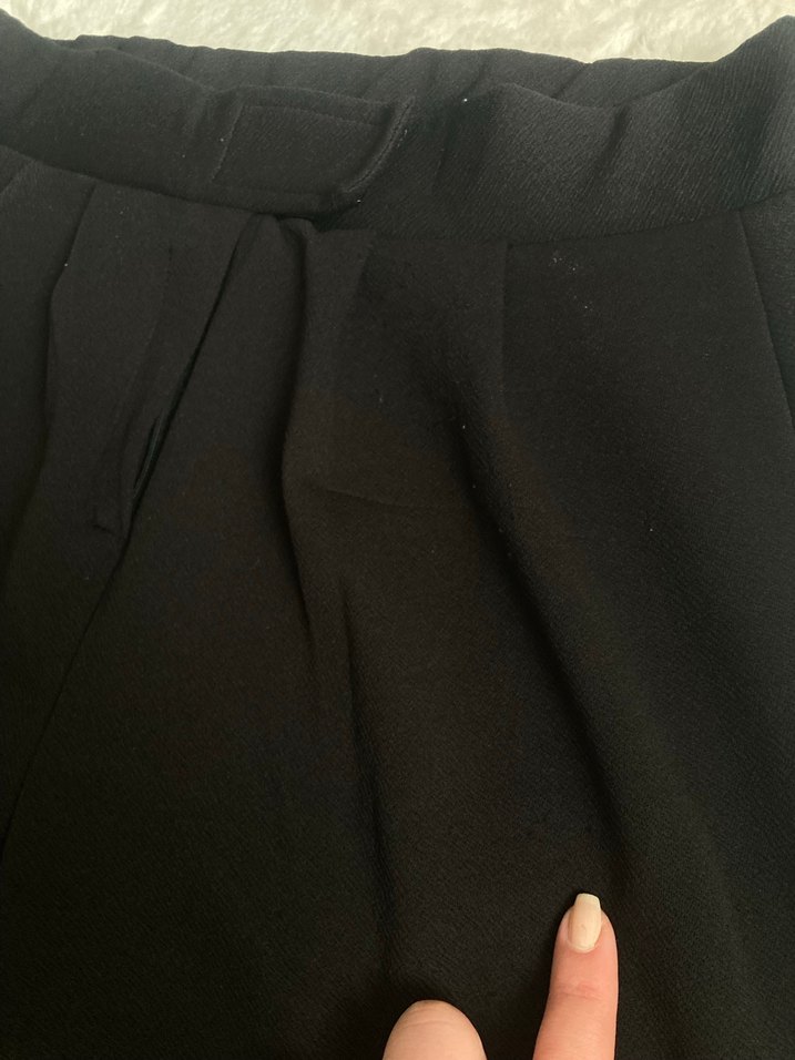 Siyah KadınKumaş Pantolon Midi Boy cırtcırtlı rahat esnek - Görsel 4