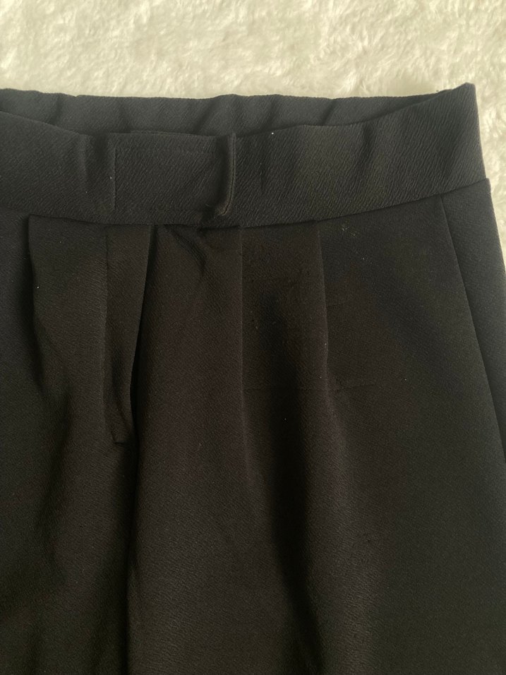 Siyah KadınKumaş Pantolon Midi Boy cırtcırtlı rahat esnek - Görsel 3