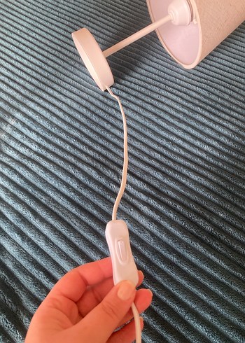 Beyaz Kumaş Abajur Masa Lambası Seti krem - Görsel 8