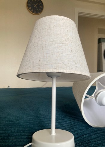 Beyaz Kumaş Abajur Masa Lambası Seti krem - Görsel 5