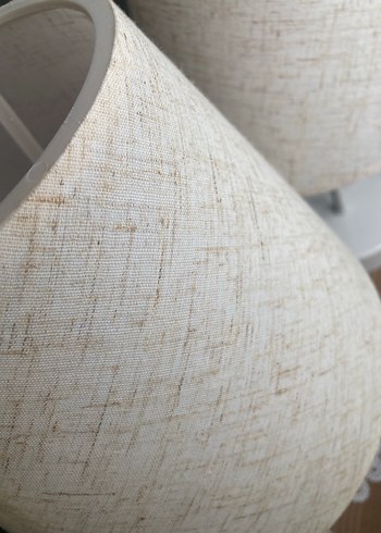 Beyaz Kumaş Abajur Masa Lambası Seti krem - Görsel 10