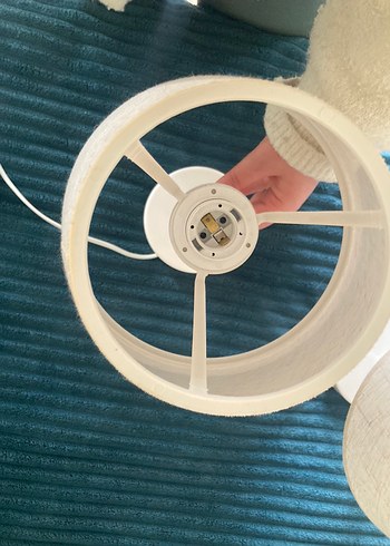 Beyaz Kumaş Abajur Masa Lambası Seti krem - Görsel 6