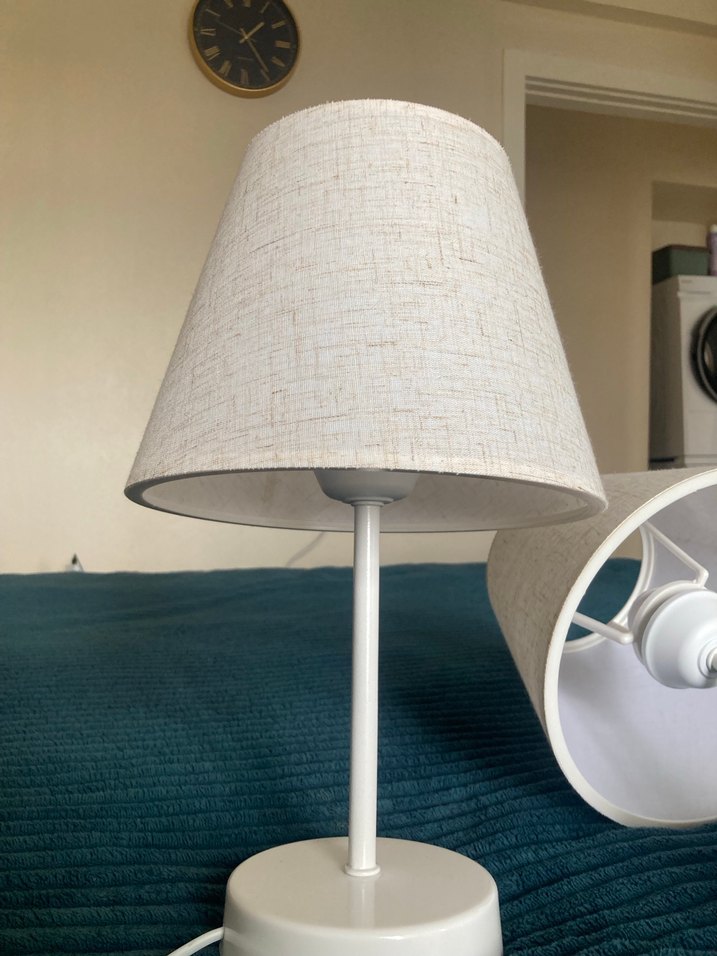 Beyaz Kumaş Abajur Masa Lambası Seti krem - Görsel 5