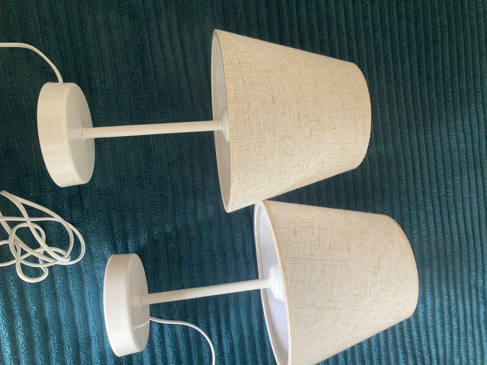 Beyaz Kumaş Abajur Masa Lambası Seti krem - Görsel 3