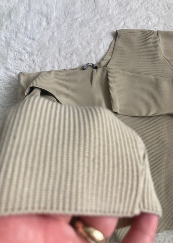 Bej Süet Kadın Triko omzu açık tek omuz - Görsel 2