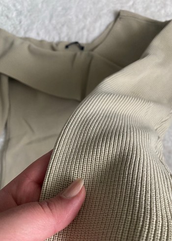 Bej Süet Kadın Triko omzu açık tek omuz - Görsel 4