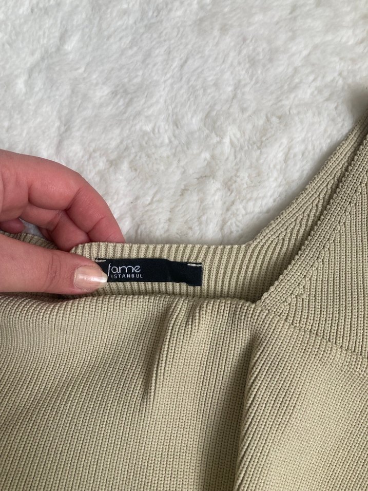 Bej Süet Kadın Triko omzu açık tek omuz - Görsel 3