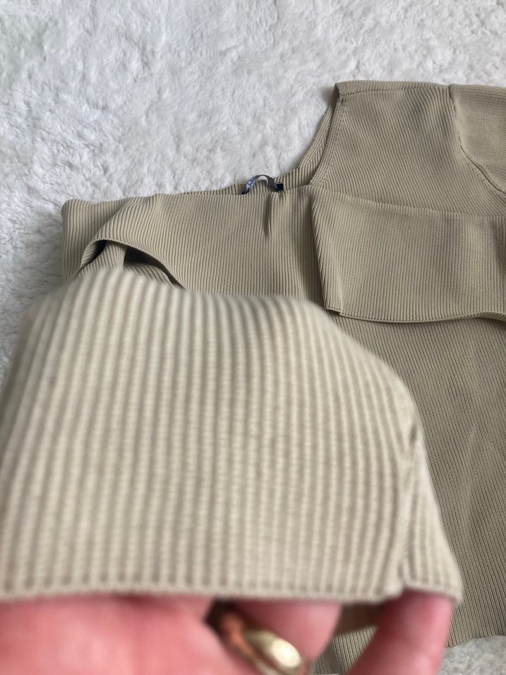 Bej Süet Kadın Triko omzu açık tek omuz - Görsel 2