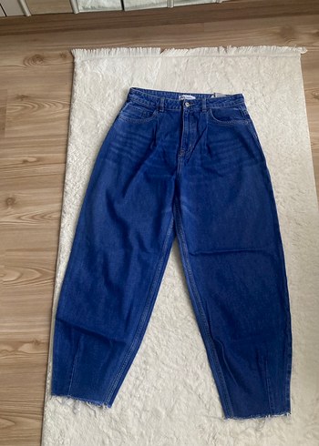 Mavi Rahat Kesim Midi Kot Pantolon - Görsel 2