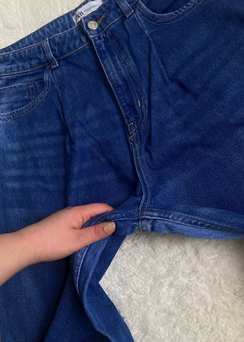 Mavi Rahat Kesim Midi Kot Pantolon - Görsel 4