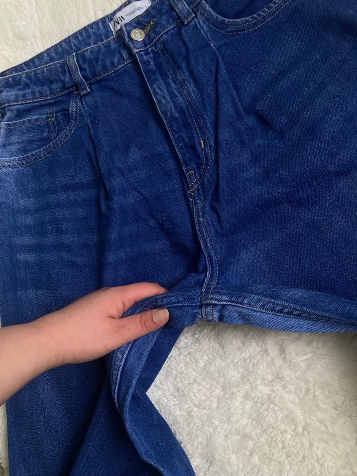 Mavi Rahat Kesim Midi Kot Pantolon - Görsel 4