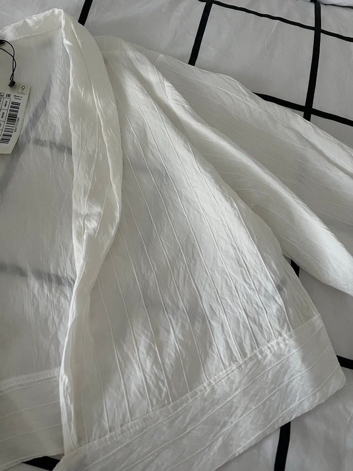 Beyaz Keten Uzun Kollu Gömlek - Görsel 4