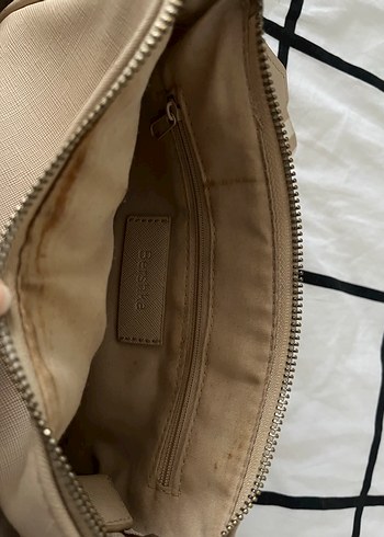 Bej Deri Kareli Omuz Çantası - Görsel 5