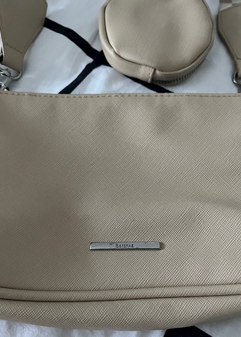 Bej Deri Kareli Omuz Çantası - Görsel 3