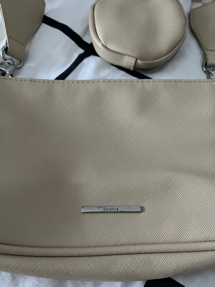 Bej Deri Kareli Omuz Çantası - Görsel 3