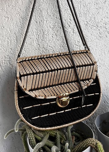 Kilit Detaylı Örgü Bohem Kadın Çanta - Görsel 4