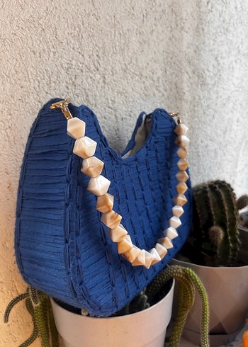 Boncuklu Mavi Bohem Örgü Kadın Çanta - Görsel 3