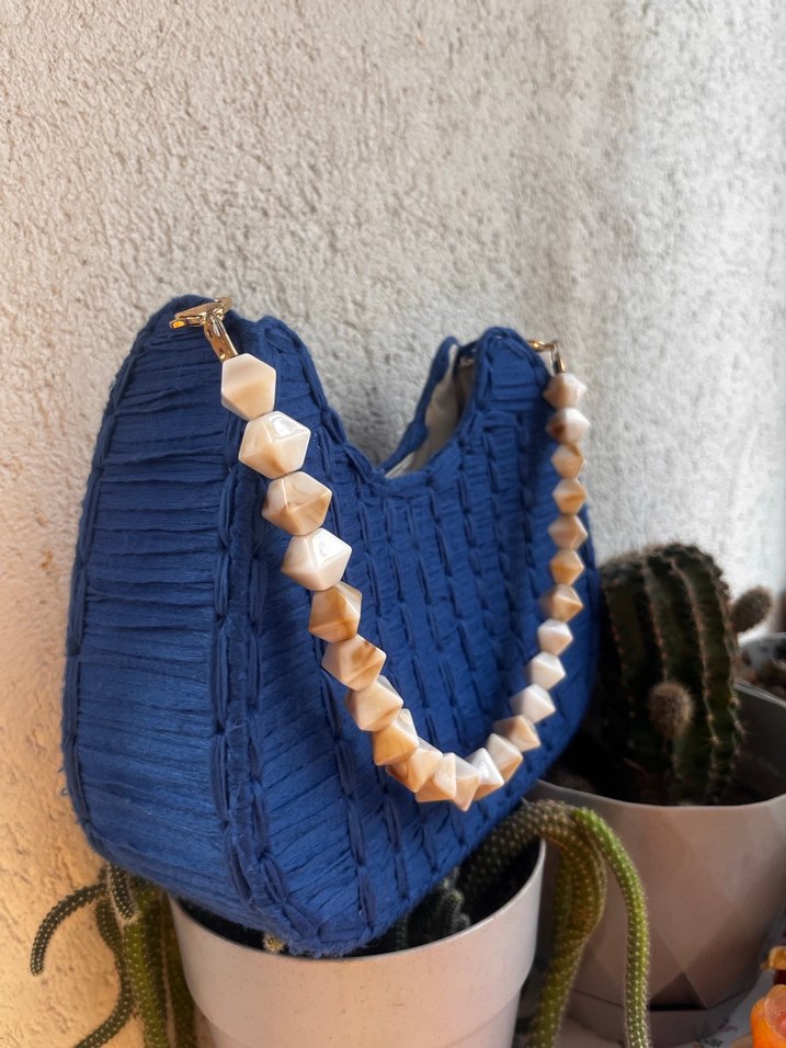 Boncuklu Mavi Bohem Örgü Kadın Çanta - Görsel 3