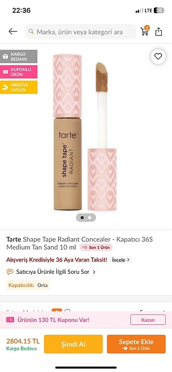 Orijinal tarte shape tape radiant