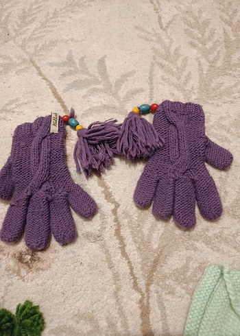 Kız Çocuk Örgü Eldivenler, Bej ve Pembe - Görsel 6