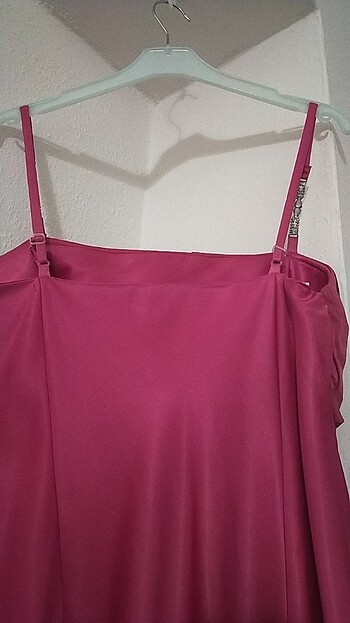 Fuşya rengi saten kumaş abiye elbise ???? - Görsel 5