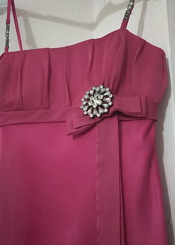 Fuşya rengi saten kumaş abiye elbise ???? - Görsel 2