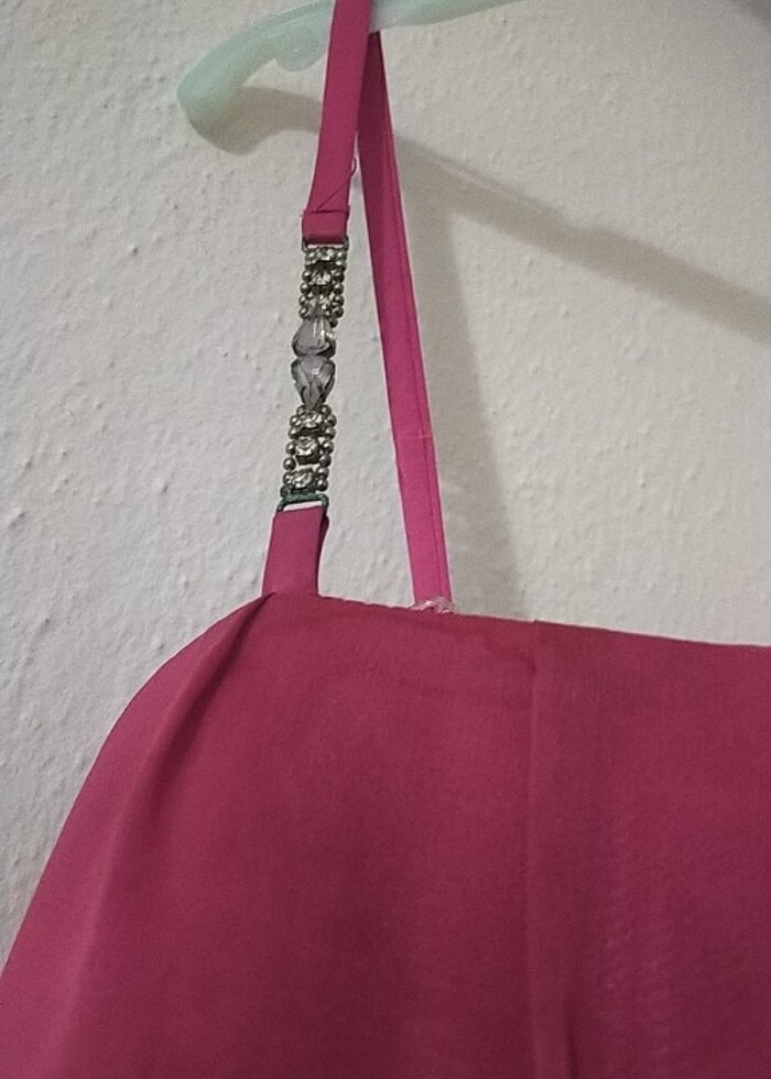 Fuşya rengi saten kumaş abiye elbise ???? - Görsel 3