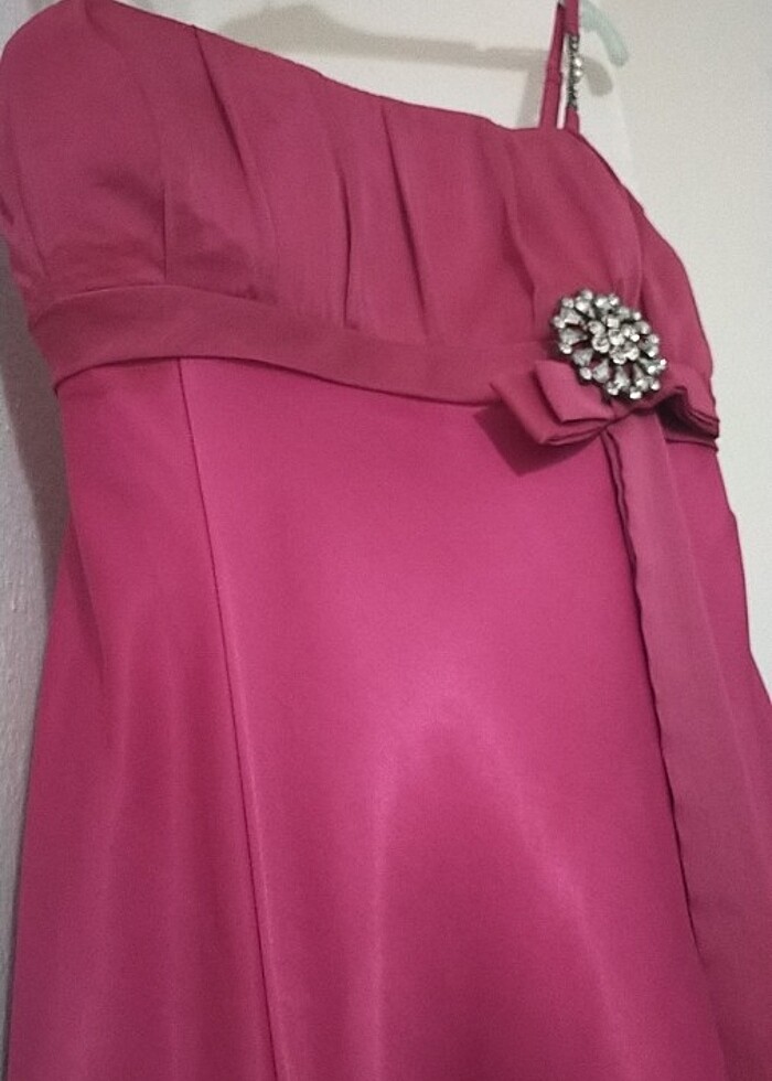 Fuşya rengi saten kumaş abiye elbise ???? - Görsel 4