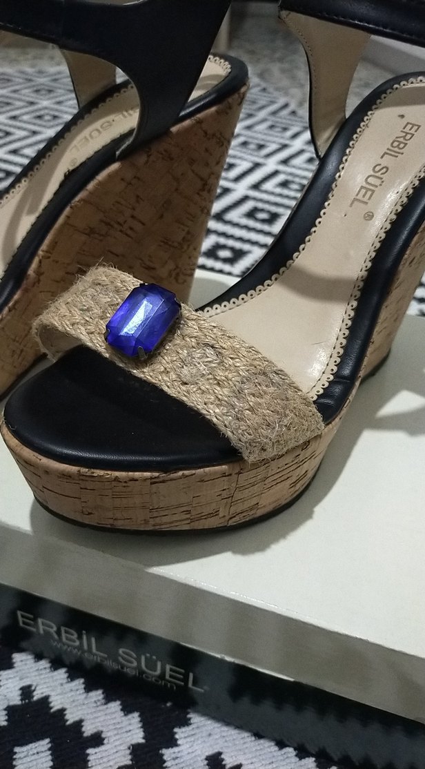 Mavi Taşlı Bohem Dolgu Topuklu Kadın Ayakkabı - Görsel 2