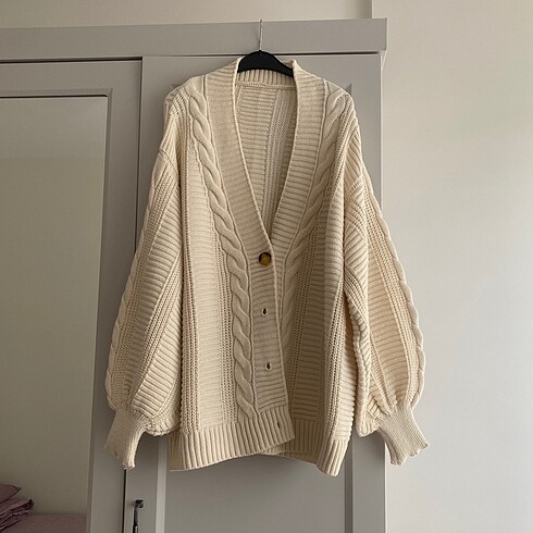 oversize bej ekru uzun hırka
