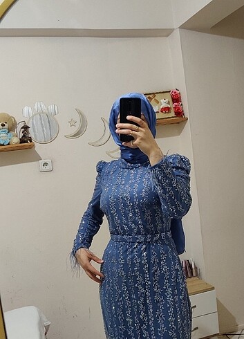 xl Beden mavi Renk Taşlı mavi balık model abiye