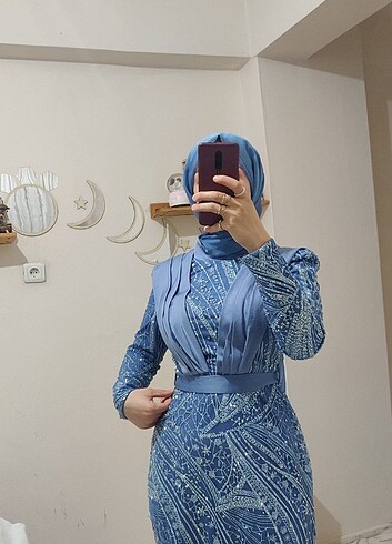 m Beden mavi Renk Tesettür kiralık abiye