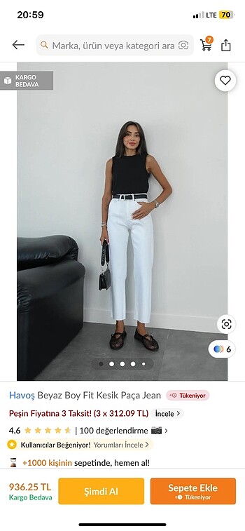 Beyaz Boy Fit Kesik Paça Jean