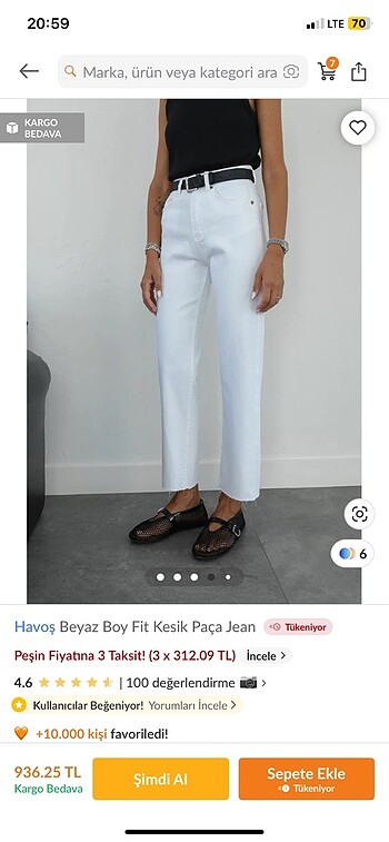 34 Beden beyaz Renk Beyaz Boy Fit Kesik Paça Jean