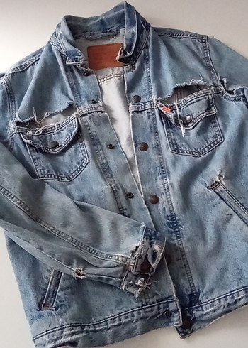 Levis Acik Mavi Yikamali Denim Ceket