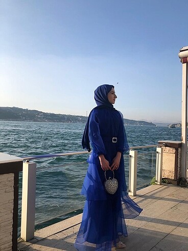 38 Beden SAKS MAVİSİ ÖZEL GÜN ELBİSESİ YEPYENİ