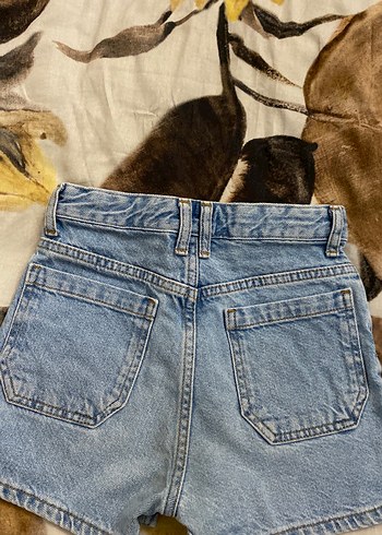 BG Store Nakışlı Düğmeli Mini Mavi Denim Şort