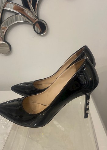 Siyah Parlak Stiletto Yılan Desenli Kadın Topuklu - Görsel 3