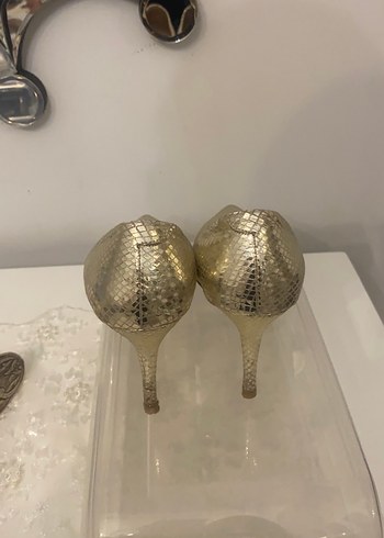 Altın Yılan Desenli Kadın Stiletto - Görsel 2