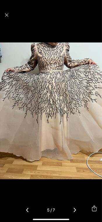 Tesettür abiye nişanlık gece elbisesi pullu taşlı - Görsel 5