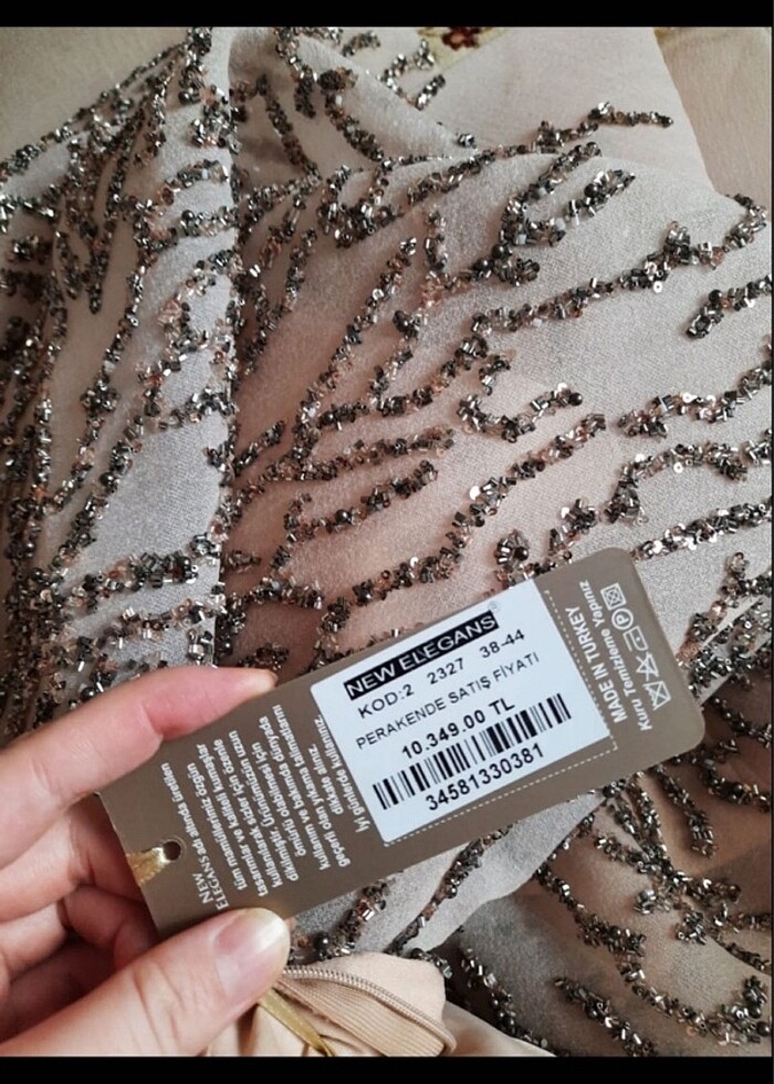 Tesettür abiye nişanlık gece elbisesi pullu taşlı - Görsel 2